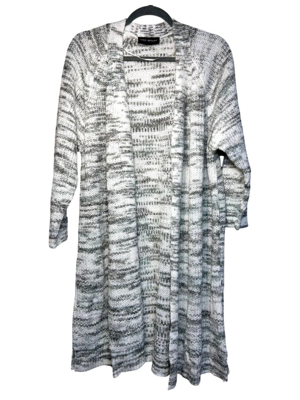 Lane Bryant Open Front Longline Cardigan Sweater Gray & White Knit